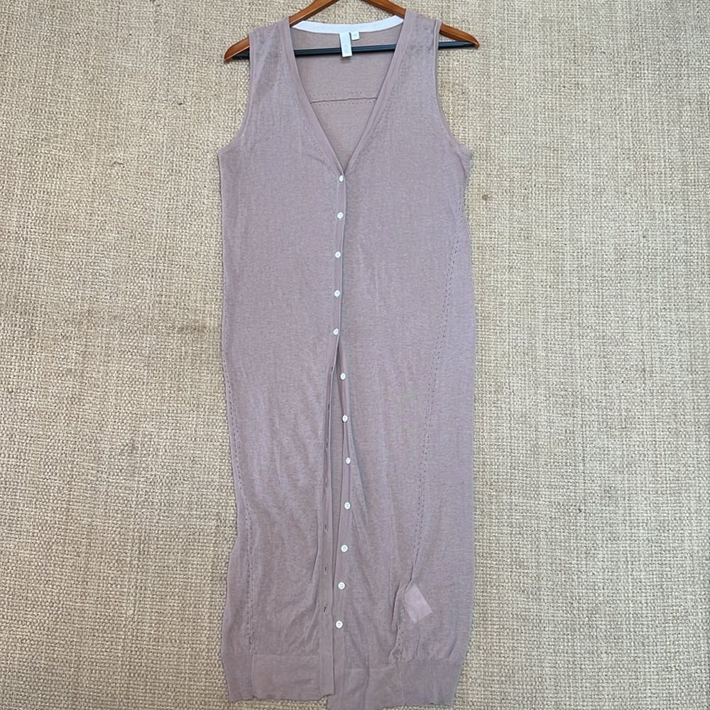 Womens Tan Long Sleeveless Lightweight Cardigan Sweater Sz L Boho Layers Neutral - Picture 6 of 8